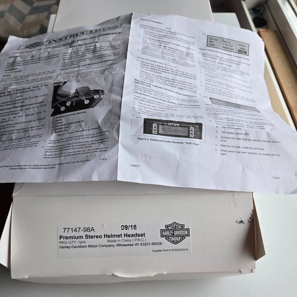 Genuine Harley-Davidson Premium Stereo Helmet Headset 77147-98A OEM NEW - Picture 3 of 4